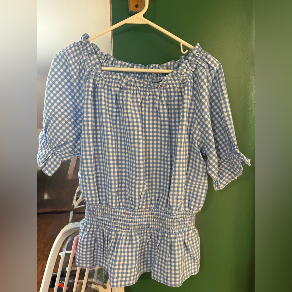David Bitton Buffalo Young Girls Blue & White Gingham short sleeve shirt -NWT-